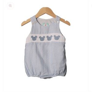 Smocked Mouse Blue Seersucker Bubble